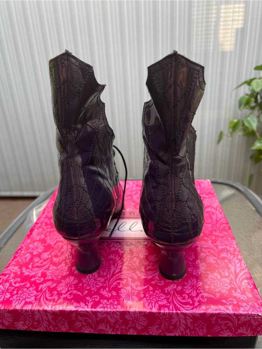 Ellie Black and Dark Purple Patent Lace-Up Pointed Boots - Picture 2 of 12
